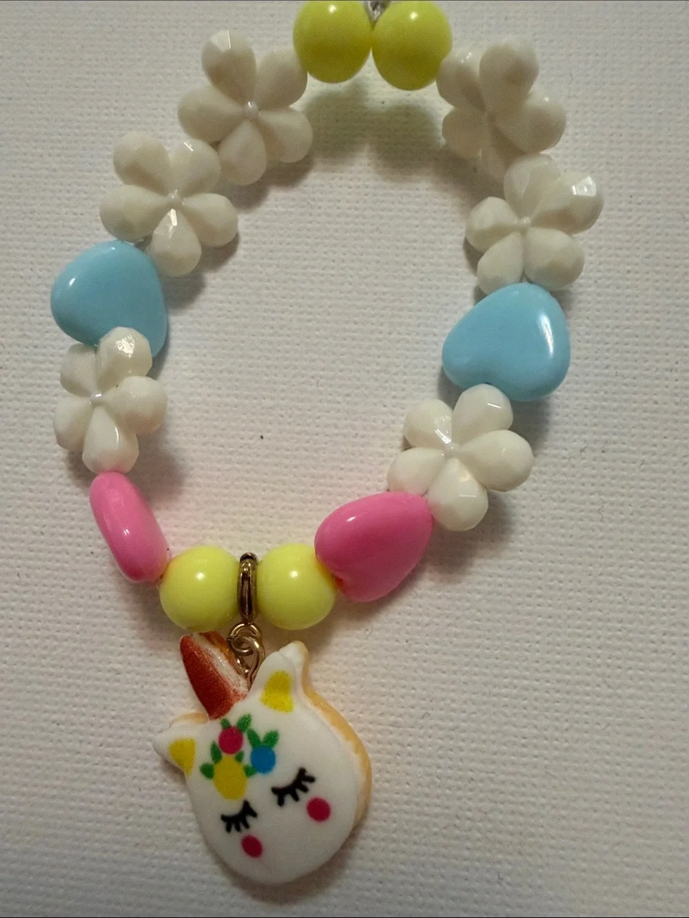 Kids Floral Unicorn Charm Bracelet - White, Pink, Blue & Yellow
